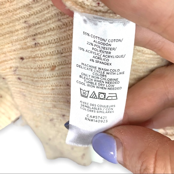 LOFT Outlet Women L Soft Cream Dolman Sleeve High Neck Pullover Sweater Speckled - Picture 6 of 8